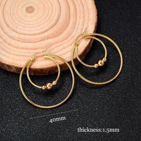 3 For $35 14K Gold Beaded Double Hoop Earrings - Picture 3 of 4